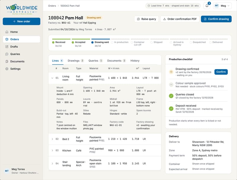 Order tracking screen in Order, showing each order from received to delivered
